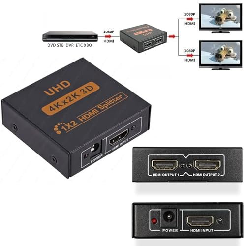 Splitter HDMI 1 in 2 out, Sdoppiatore HDMI 1 Ingresso 2 uscite Supporta 3D 4K UHD 1080P, HDMI Splitter 4K Duplicato Solamente, Duplicatore HDMI per PS4/5 Xbox Lettore Blu-Ray HDTV