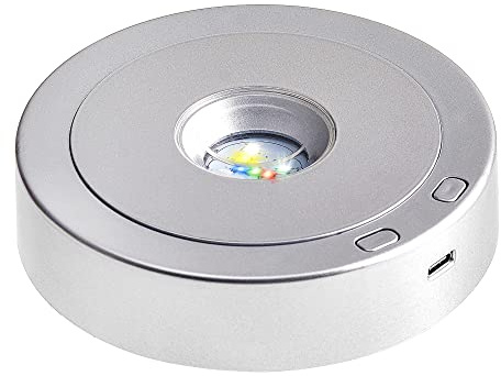 EUSTUMA Rotierender LED-Display-Sockel, buntes Licht, Kristallständer, geeignet für kugelförmige Glaskristall-Kunstwerke, Urlaubsparty-Dekoration. (Silber)