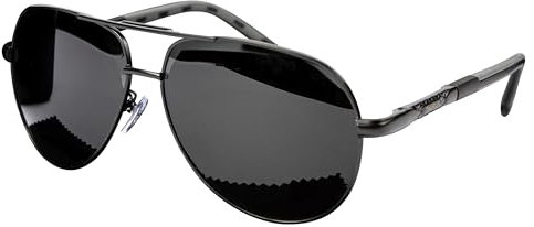 Olwen XXL Pilotenbrille für große Köpfe (polarisiert), extra groß, hoch, XL, Gratis Hartschalenetui, Schwarz, 63