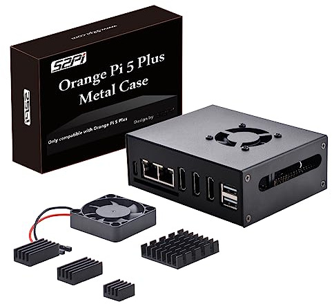 GeeekPi Orange Pi 5 Plus - Carcasa de metal con ventilador de 40 mm y 4 disipadores de calor de aluminio