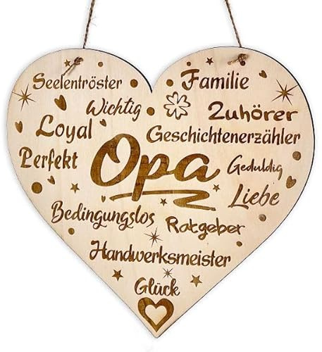Graviertes Herz aus Holz zum aufhängen und aufstellen Motiv Opamit lieben Worten als Geschenk zum Geburtstag o. zwischendurch. Sehr schöne Wanddeko, Tischdeko, Tür o. Regal verschiedene Größen