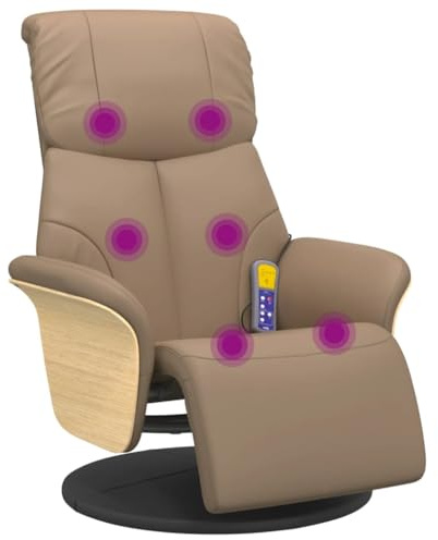 vidaXL Massagesessel, Sessel Verstellbare Rückenlehne Fußteil, Drehbar Fernsehsessel Relaxsessel mit Liegefunktion, Liegesessel Polstersessel Ruhesessel, Cappuccino-Braun Kunstleder