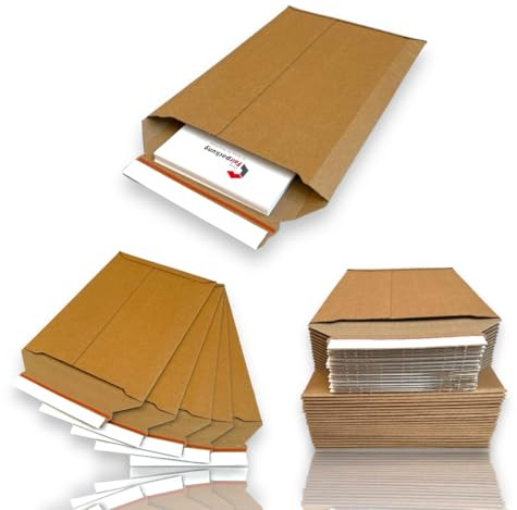 Versandtaschen Pappe - Versandtaschen Karton, verschiedene Größen - Büwa Verpackung Versandtaschen für Kleidung Versandtasche Dhl Umschlag Umschläge Warensendung (800, 250x353x50mm Wellpappe A4)