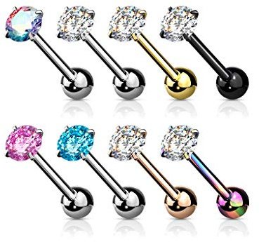 beyoutifulthings Zungen-piercing runder Zirkonia 6-mm Silber Gold Roségold Universal-Piercing Chirurgenstahl Barbell-s Stab-länge 16-mm