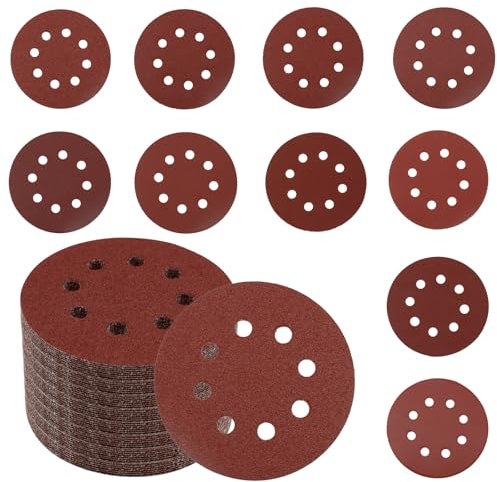 ZOCONE 100 Pezzi Dischi Abrasivi 125 mm, Carta Vetrata da 5 Pollici a 8 Fori 10 x 40/60/80/120/180/240/320/600 Graniglie, Utilizzato per Ferramenta Metallica e Mobili