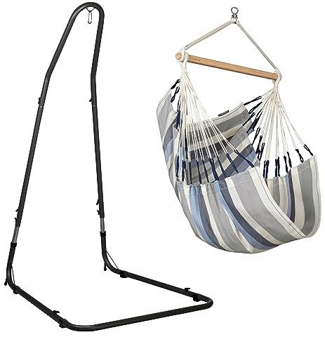 LA SIESTA® Habana Baumwoll Hängesessel & Stahlgestell - Hängesessel Gestell für Hängeschaukel, Ständer für Hängesessel für Indoor Outdoor Balkon Terrasse, Garten Hängesessel - Basic Size, Sea Salt