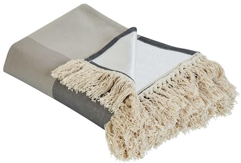 Beliani Picknickdecke grau/braun 200 x 200 cm isoliert Fransen modern Lunda