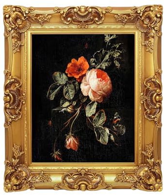 FAYOHOWODT 12x16 Picture Frame with Oil Painting, Antique Gold European Style for Wall Decor, Baroque-Style Home Decor Large Picture Frame with Real Glass, Ready to Hang