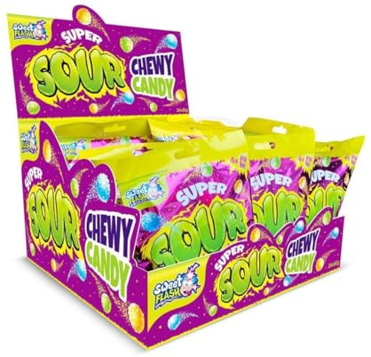 Super Sour Chewy Candy Kaubonbons 60g – Extrem Sauer & Fruchtig – Saure Kaubonbons für Partys, Events & Naschkatzen – 24er Display