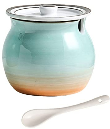 HAODUOO Sucrier Japonais avec Couvercle, Bocal De Rangement 7.8x7x9cm, Pot De Sucre en Porcelaine Peint À La Main, Pot De Sel, for Café Bar, Restaurant-Bleu-7.8x7x9cm Pots à épices de Cuisine(Blue)