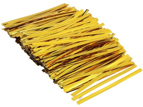 GORGECRAFT 1440 Stück 8cm Goldene Bonbontüten Binder Aus Draht Für Brot Kaffee Kuchen Pflanzen Gartenverpackungstüten Aus Kraftpapier Mit Eisenkern Für Weihnachtsleckereien Tüten Kunsthandwerk
