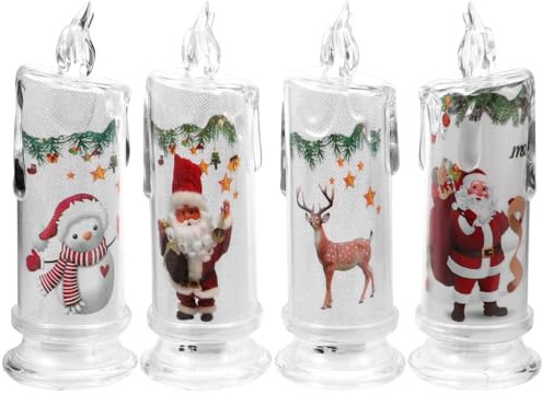 Amosfun 4stücke Led Weihnachtskerzen Flammenlos Kabellos Sicher Tropffrei Mit Weihnachtsmann Schneemann Motiv Als Dekoration Adventskranz Nachtlicht Für Innen Und Outdoor Partys