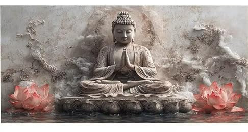 Malen Nach Zahlen Erwachsene Zen Lotus, Kinder für Anfänger Einfaches DIY-Ölgemälde-Set auf Leinwand mit Pinseln und Acrylpigment, Bastelset Erwachsene Malen, Hause Wand Dekor Geschenk 20x40cm Ws-34