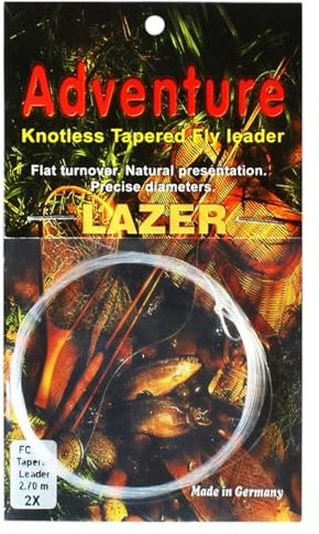 LAZER LINE Fliegenfischen Vorfach Größe 2X / 2.7m / 5.5kg - Vorfächer für Fliegen Angeln - Schnur - Fluorocarbon Angelschnur - Knotless Tapered Fly Leader - Angelzubehör - Sport Set - Angel Zubehör