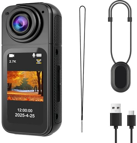 OBEST Mini Cámara Deportiva 180 Gira Magnético, 2.7K WiFi Camara Acción Casco Moto con Pantalla IPS HD 1.4, Body CAM Pequeña Video Vlog Exterior Cámara DV Pulgar para Registros Diarios Ciclismo