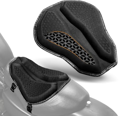 PBYMT Motorcycle Seat Cushion, Large Universal Motorcycle Gel Seat Pad 3D-Honeycomb Structure Shake Rider Cushion TPE Shock Absorption and Breathable for Long Rides