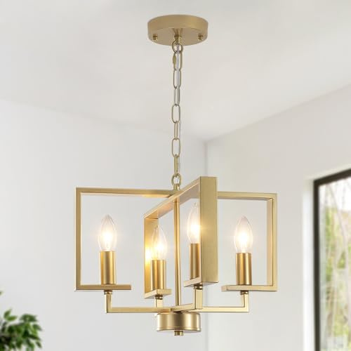 QAREHL kronleuchter Gold, Pendelleuchte Esstisch HöHenverstellbare Rustikal Metall Geometrisch HäNgeleuchte, HäNgelampe Schlafzimmer füR KüCheninsel Flur Esszimmer Eingang 4* E14 Fassung