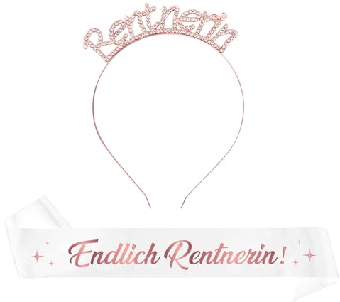 3 Stück Rentner Geschenk Frau-Rentnerin Haarreif, Endlich Rentnerin Schärpe und Button Ruhestand, Renteneintritt Geschenk Frau, 2025 Rente Deko Roségold für Frauen Abschiedsgeschenk Kollegin