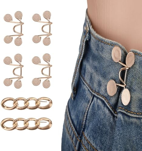 6 Set Pant Clips to Tighten Waist Tightener Buttons Pins for Loose Jeans, Reusable Waistband Cincher Adjuster Adjustable Brooch No Sewing Decoration Accessories for Clothing Trouser Skirts(Gold)