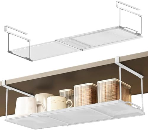 Fouvin Unterregal Hängekorb, Einhängekorb aus Metall Verstellbarer 38-70cm, Küchenschrank Vorratskammer Schuhschränken Organizer Ausziehbar (Weiß)