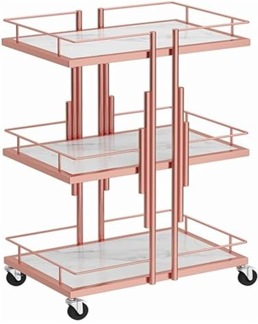YKJGRTF Aufbewahrungswagen, Friseurwagen, 3-stöckiger Aufbewahrungswagen, Rollwagen, for Zuhause, Hotel, Servierwagen, Regale aus Marmorimitat(Pink)