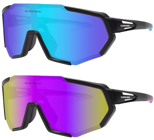 Queshark Lot de 2 Lunette Velo, Léger & Antidérapante & TR90 Cadre & Protection UV400, Lunette Running Homme Femme, pour Cyclisme Conduite Golf Baseball Volleyball