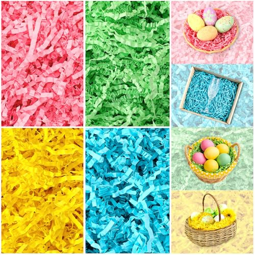 MARFOREVER Pâques de Pâques en papier avec herbe rose, bleue et jaune, frisée, pour décoration de Pâques, emballage cadeau