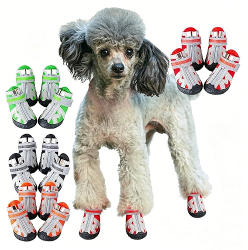 Kukaster Pet Hundeschuhe für kleine Hunde, 4er Set Pfotenschutz mit Rutschfester Sohle, atmungsaktive Hundeschuhe für Sommer, heißen Asphalt, Outdoor, Rot, Size 2
