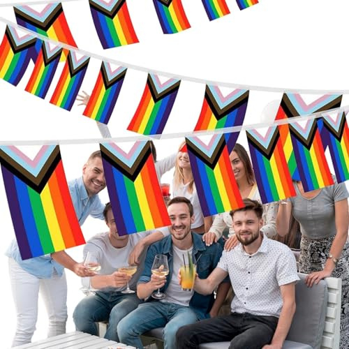 Bandera de de orgullo LGBT, bandera al aire libre, decoración de guirnalda de banderines colorida para celebraciones del orgullo LGBT, fiestas y eventos en interiores y exteriores