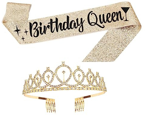 Hemobllo Couronne Décorative Anniversaire Et Ceinture De Cérémonie Créative Bandoulière Reine Anniversaire Avec Peigne Intégré