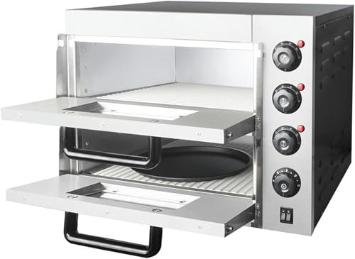 MJMLUCK Four à Pizza électrique Professionnel à Deux étages avec Base en Pierre, 3 KW, avec minuterie, pour la Maison ou Le Restaurant