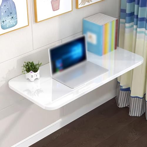 Escritorio plegable de pared, tablero de madera resistente para espacios pequeños, hogar, oficina, cocina, comedor, lavandería, fuerte capacidad de carga, diseño que ahorra espacio, color blanco (60 x