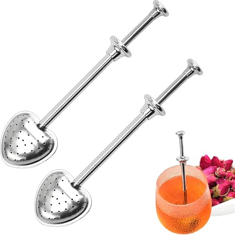 CHENNAN 2 Stück Teesieb in Herzform Edelstahl Teesieb für Losen Tee-Teaballs mit Teleskopgriff Tea infuser Herzförmiger Teefilterlöffel Langes Design zum Aufhängen Geschenk für Teeliebhaber (Silber 1)