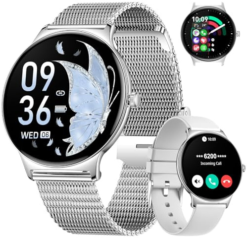 HIRREO Smartwatch Damen Mit Telefonfunktion,1.43 AMOLED Fitnessuhr Mit Schlafmonitor Kompatibel Android iOS,SchrittzäHler Kalorien IP68 Wasserdicht Smart Watch 100+Sport Modi Silbrig