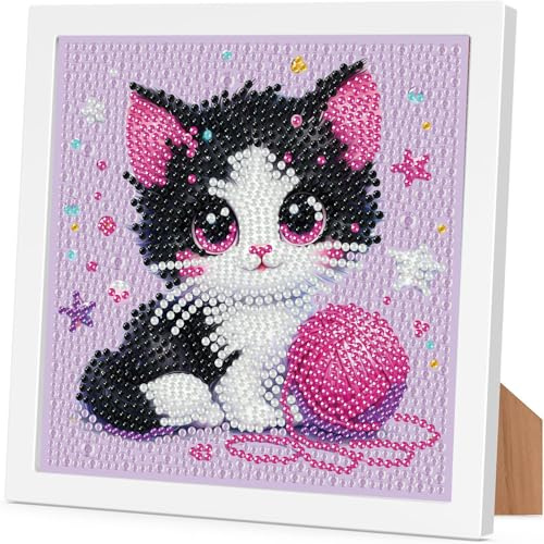Arttoplus Diamond Painting Kinder Junge Mädchen mit Rahmen Katze 18x18 cm | Diamond Painting Kinder ab 4 5 6 8 10 Jahre Schwarze Katze,Tiere 5D Diamant Malerei Set zur Geschenk und Heimdekoration