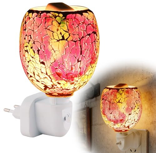 Elektrisk doftlampa, plug-in vaxvärmare, 220 V elektrisk glas doftlampa, rökfri doftlampa, uttag för hem, kontor, sovrum, EU-kontakt, rosa lampskärm, justerbar ljusstyrka