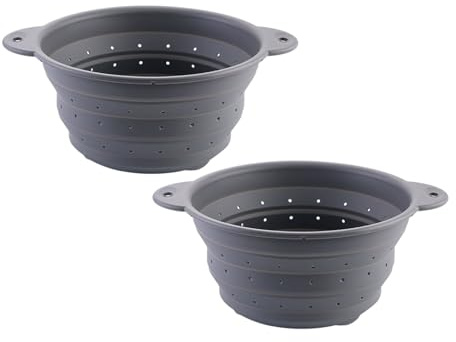 Morbuy Set Scolapasta Pieghevole, Colino Pieghevole Rotondo per Cucina Set di 2 Scolapasta Silicone con Manico Colino per Pasta per Insalate, Frutta e Cucinare (Grigio,L 26.2x32cm)