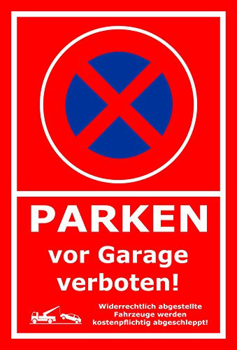 Melis-Folienwerkstatt Parken verboten Schild – Abschleppschild für Parken vor Garage verboten – 30x20 cm – 3mm Aluverbund – Verschiedene Größen und Materialien – Mit Bohrlöchern