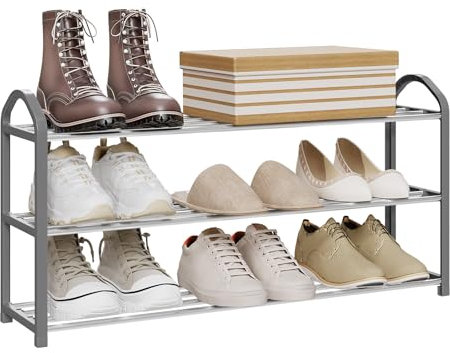 WOLTU Scarpiera Scaffale 3 Ripiani per 12 Paia di Scarpe Portascarpe Organizer Grigio