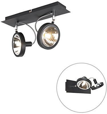 Qazqa Verstellbarer Deckenstrahler, Deckenspot - Nox - Schwarz, max. 40W, Geeignet für LED, 34cm, Rechteckig, 2-flammig, Ideal als Wohnzimmerlampe, Küche lampe und
