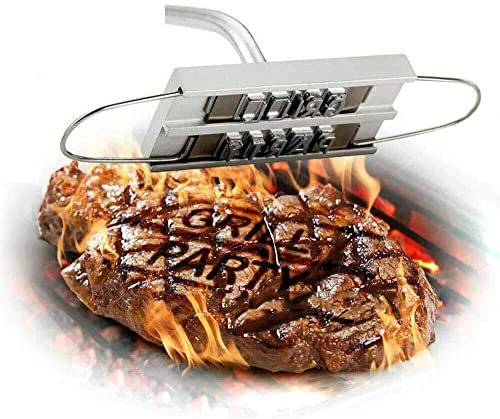 YUEWO BBQ Brandeisen mit wechselbaren Buchstaben - Fleischstempel für den GrillPersonalisiert mit Namen-Brenneisen - Grillzubehör - Holzgriff - Fleisch-Branding - Grill-Werkzeug