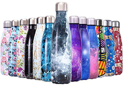 QXuan Borraccia Termica Bottiglia Acqua in Acciaio Inox 500ML Isolamento Sottovuoto a Doppia Parete,Borracce Termiche per Scuola, Sport, Viaggio, Ufficio (500ml, Grigio stellato)
