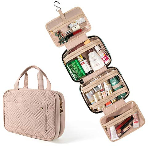 Trousse de Toilette de Voyage à Suspendre, Grande Trousse de Toilette Portable avec 4 Compartiments et 1 Crochet Robuste pour Femme, Homme, Fille, Voyage d'affaires