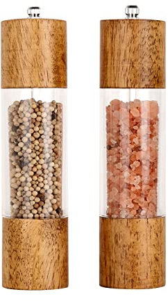 Haomacro Premium Acrylic Salt and Pepper Grinder Set, Manual Salt and Pepper Mills, Wooden Shakers with Adjustable Ceramic Core-Salt Grinder and Pepper Mill