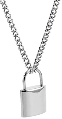Deelfel Necklace for Women Silver Stainless Steel Keys Padlock Pendant Simple Key Motif Necklace Kihei Chain Necklace for Women Birthday Popular Gift Stainless Steel
