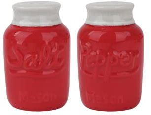 Salero y pimentero rojo de cerámica, tarros de especias