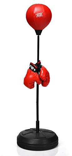 DREAMADE Punching-Ball sur Pied, Sac de Frappe à Hauteur Réglable avec Gants de Boxe et Pompe, Set de Boxe Debout Gonflable avec Base Rempli d’Eau ou de Sable (122cm - 154cm) (Rouge)