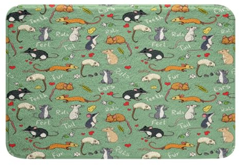 Kids Rat Bath Rug Mouse Rodents Bath Mats 20X32, Funny Animal Love Heart Doormat for Boys Girls Children Cartoon Carpets Entrance Rug, Plush Bathroom Decor Mat with Non Slip Backing, Teal Blue