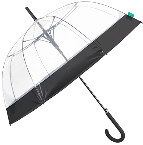 Parapluie Transparent pour Femme avec Bordure Noire Ouverture Automatique - Grand Parapluie Cloche Solide Résistant de Voyage - Ombrelle Coupe Vent Léger pour Fille Dame POE - Diamètre 89 cm (Noir)