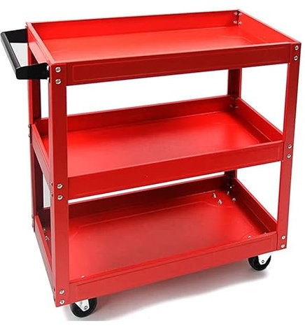 Schwerlast-Metall-Utility-Rollwagen, Werkzeugwagen, 3-stöckiges Regal, Multifunktions-Organizer, Dicker Trolley, 100 kg, 700 x 350 x 760 mm